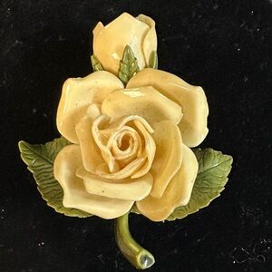 250- Vtge Celluloid Beautiful Cream color Rose and rose bud about 2 in.